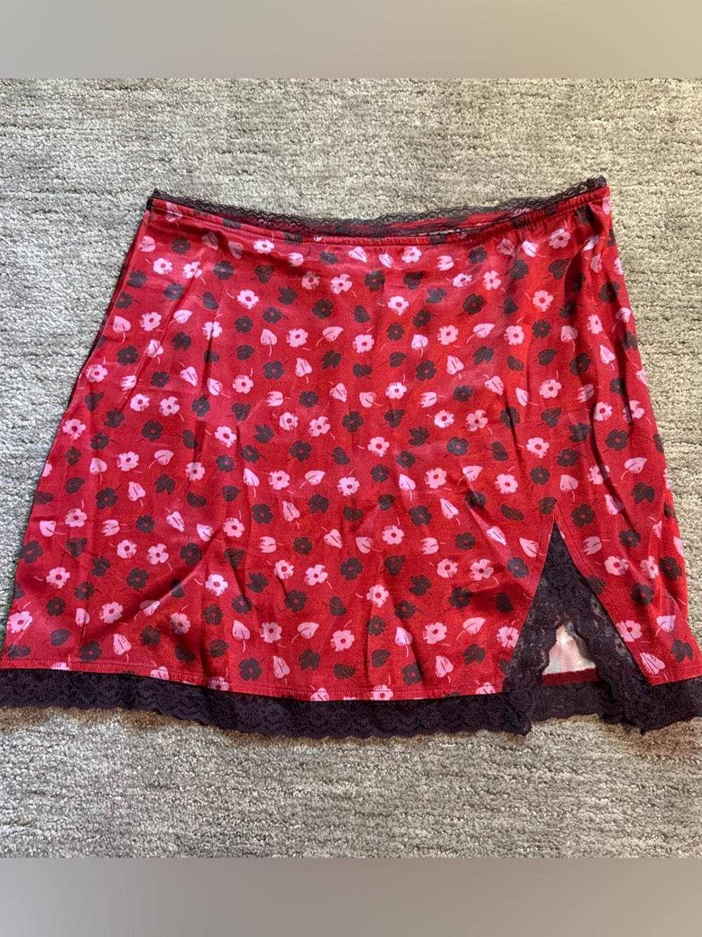 Anthropologie Red Mini Skirt with Pink & Black Floral Print